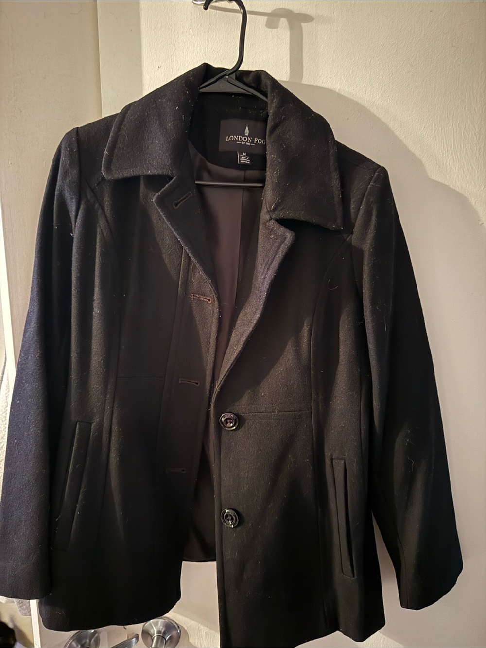 London Fog Black Men’s Pea Coat with Notch Collar